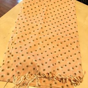 J crew wool blend peach polka dot scarf fringe